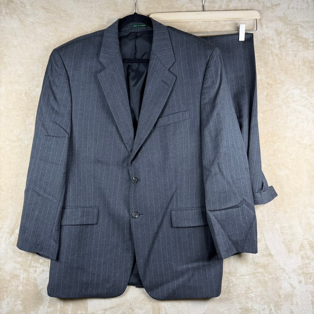 Lauren Ralph Lauren Mens 43R 33W Suit Charcoal Grey Pinstripe Wool 2 Pc Canada